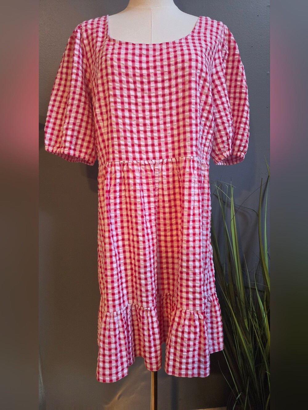 NWT LOFT Red and White Gingham Dress with Open Tie Back Size 14